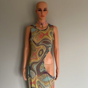 ‼️NWOT‼️Dolls Kill Multicolor Abstract Patterned Women's Cutout Dress Large